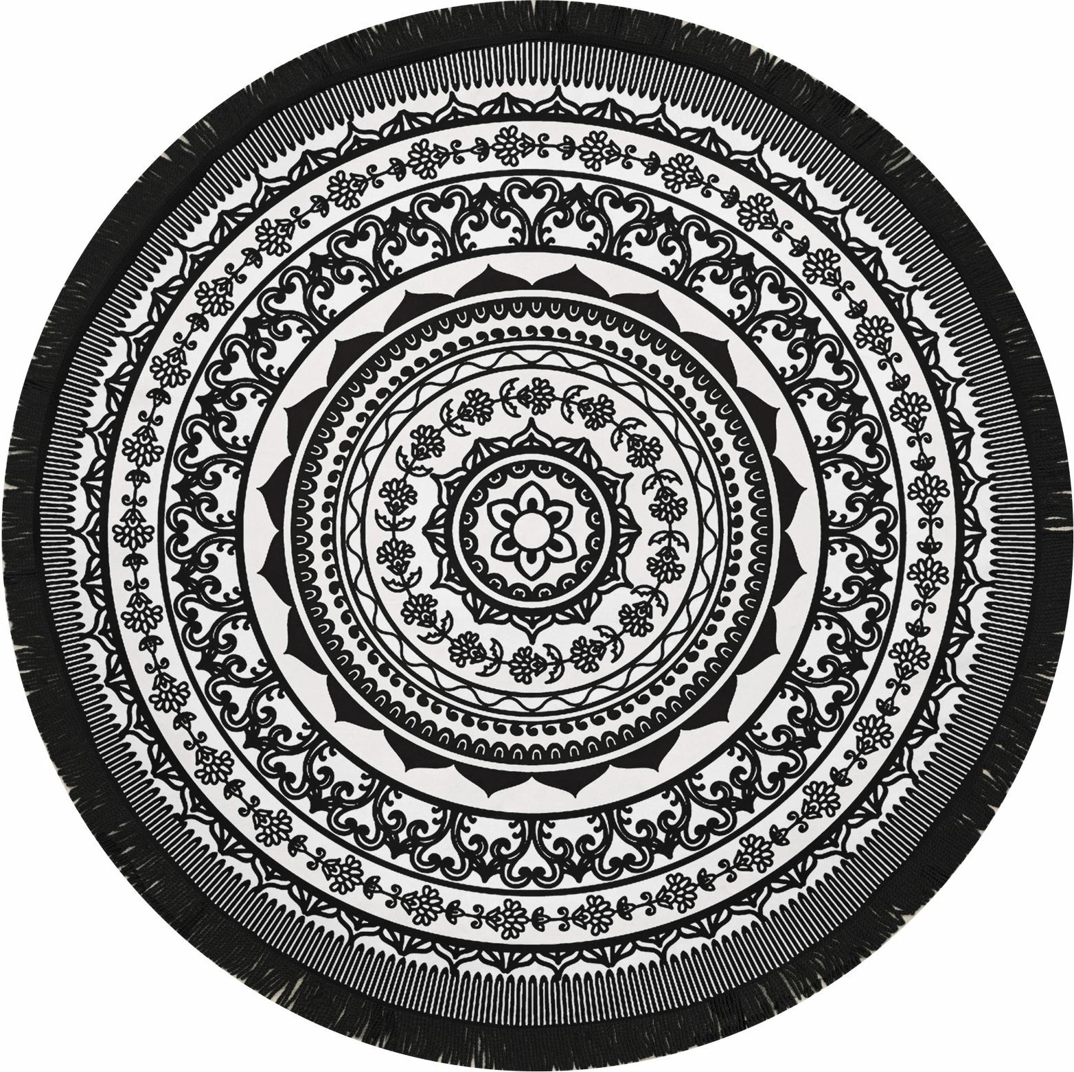 Peshqir plazhi Mijölnir, mandala e zezë, 150x150cm