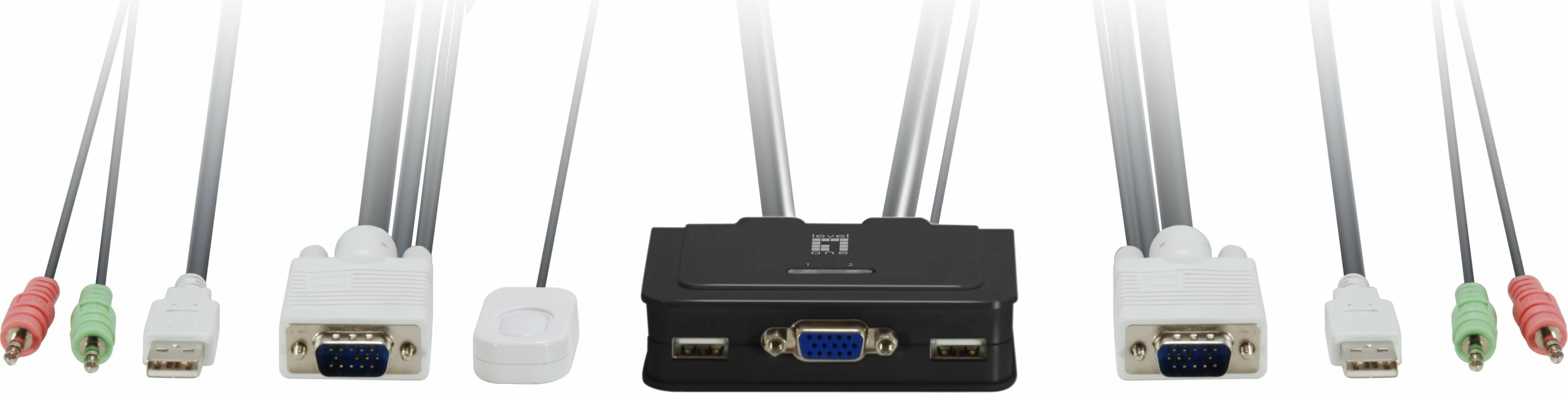Switch LevelOne KVM-0223, 2-Port USB VGA, mbështetje audio, 2048 x 1536 pixels, e zezë