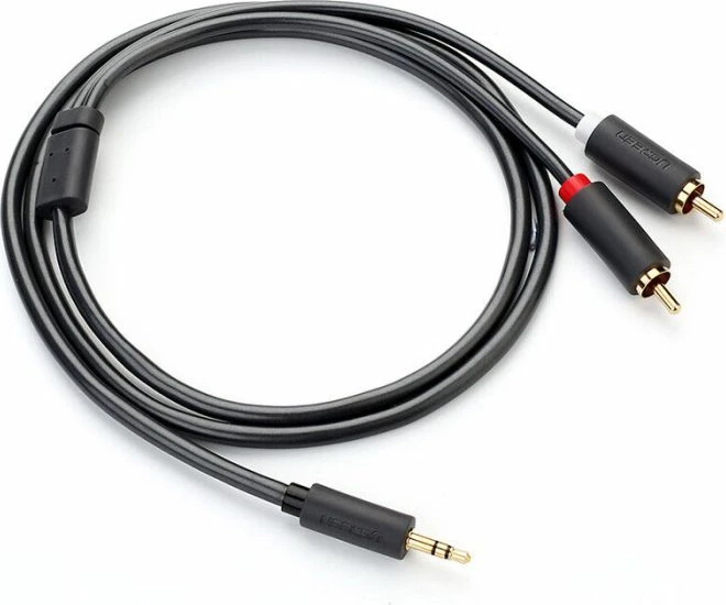 Kabllo audio UGREEN 10510 3.5mm në 2x RCA, 2m, e zezë