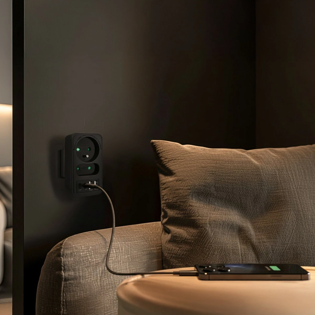 Shpërndarës prizë Maclean MCE249 F/B, 1x Schuko + 1x Euro, 2x USB-A 18W, 2x USB-C PD 20W, e zezë