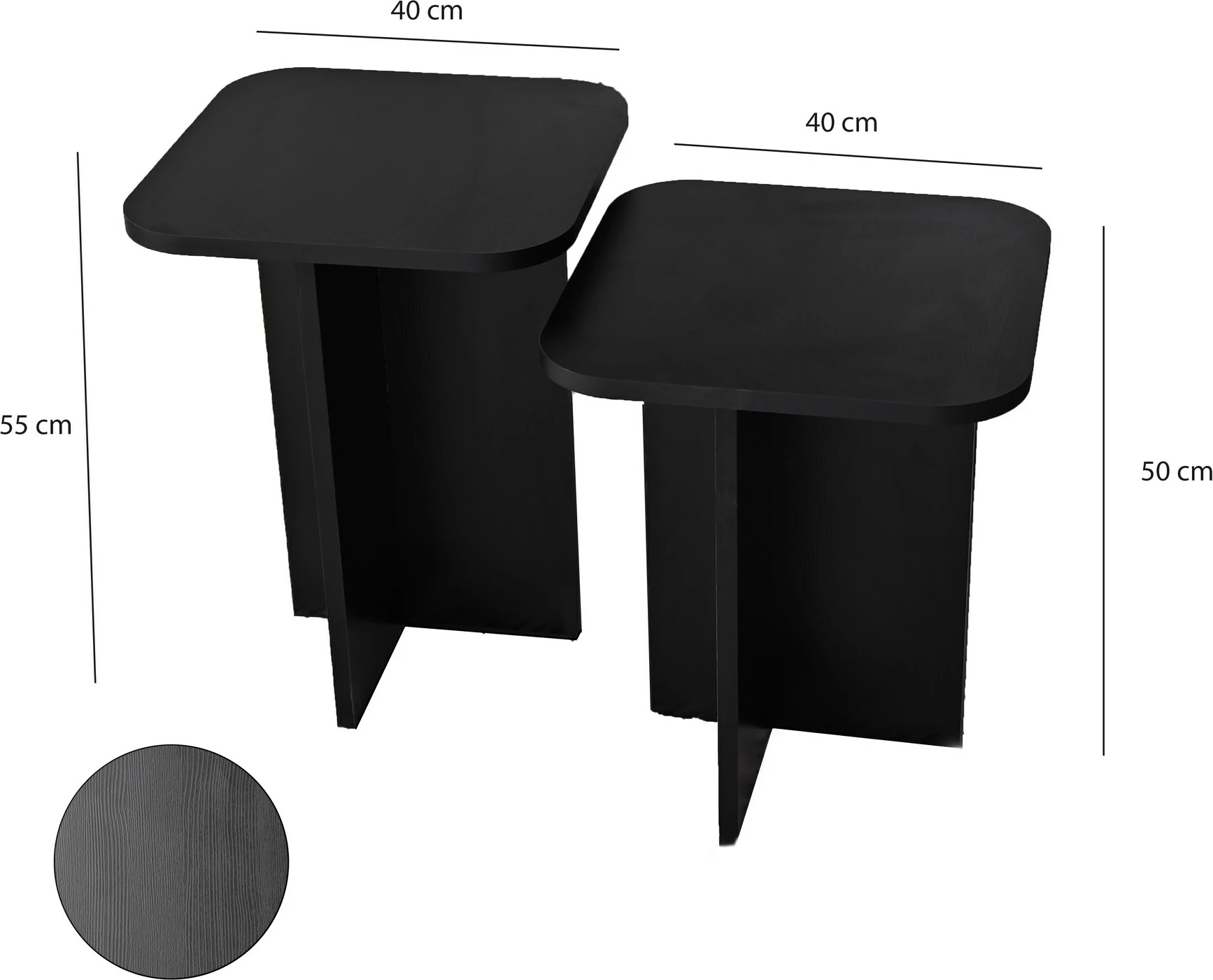 Set tavolinash anësore Hanah Home, Blues, e zezë