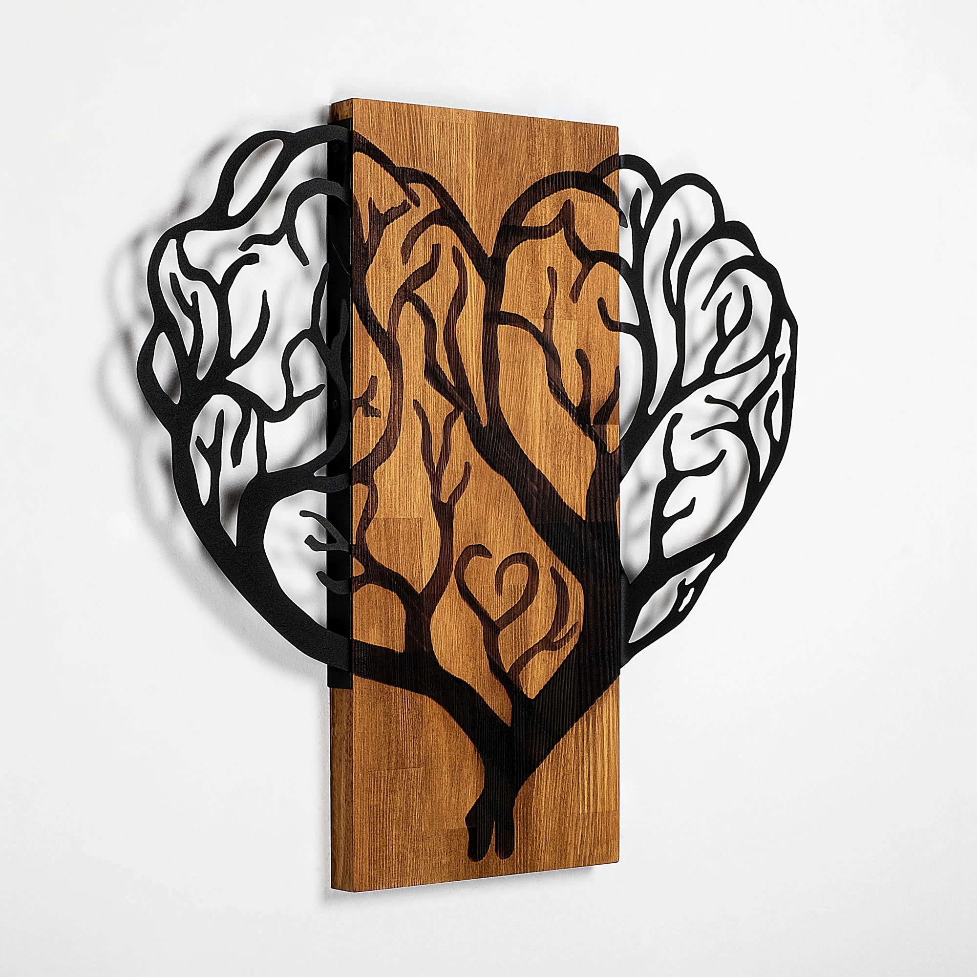 Aksesor dekorativ për mur, dru dhe metal, Brain Tree, ngjyrë arre, 58x62cm