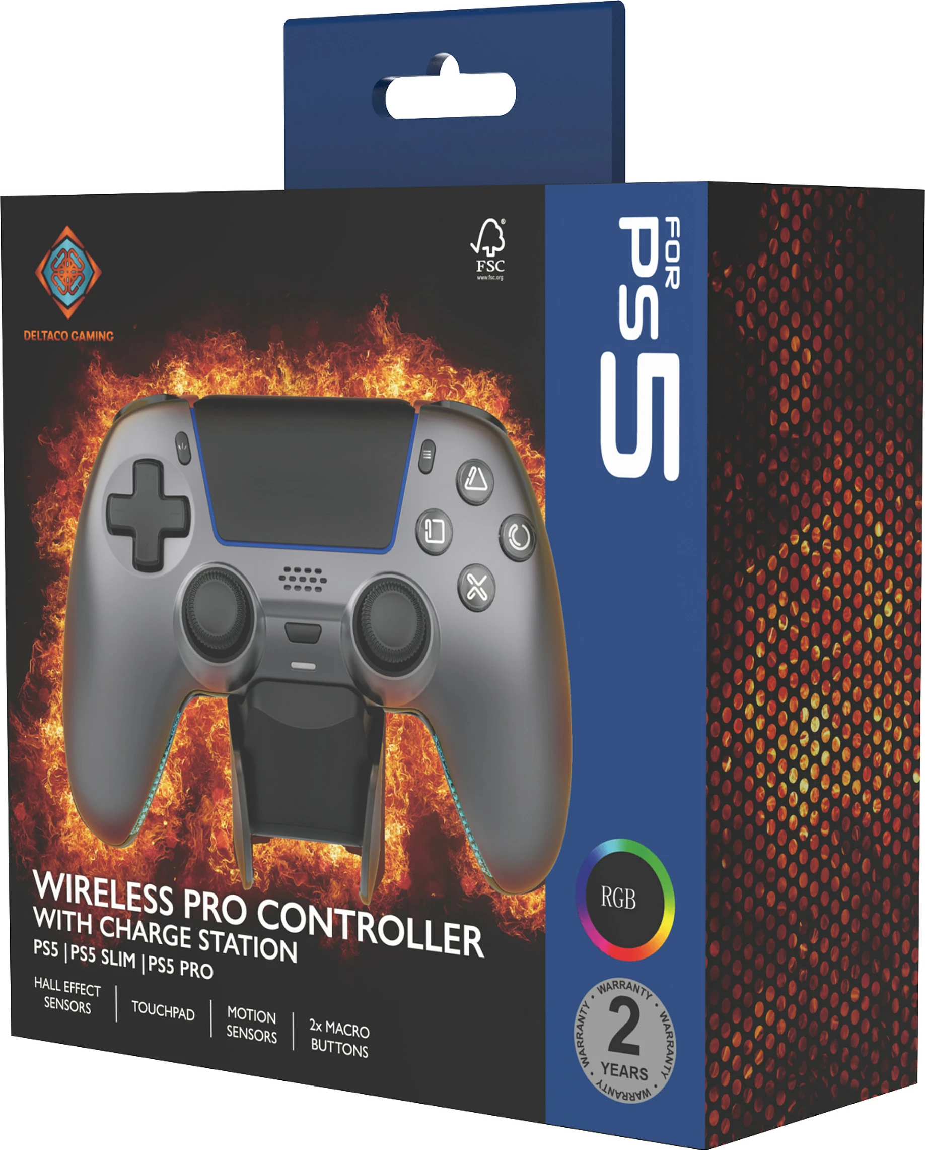 Kontroller Deltaco Gaming për PS5 me stacion karikimi, Wireless/Bluetooth/USB, 1000 mAh, Steel Gray