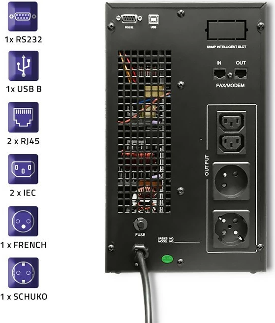 Kasë UPS Qoltec 53043, online, 3KVA, 2.4kW, LCD, USB, e zezë