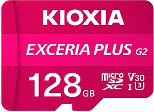 Kartelë memorje microSD Kioxia EXCERIA PLUS G2 128GB, UHS-I U3 V30, Class 10, me adaptor SD, rozë