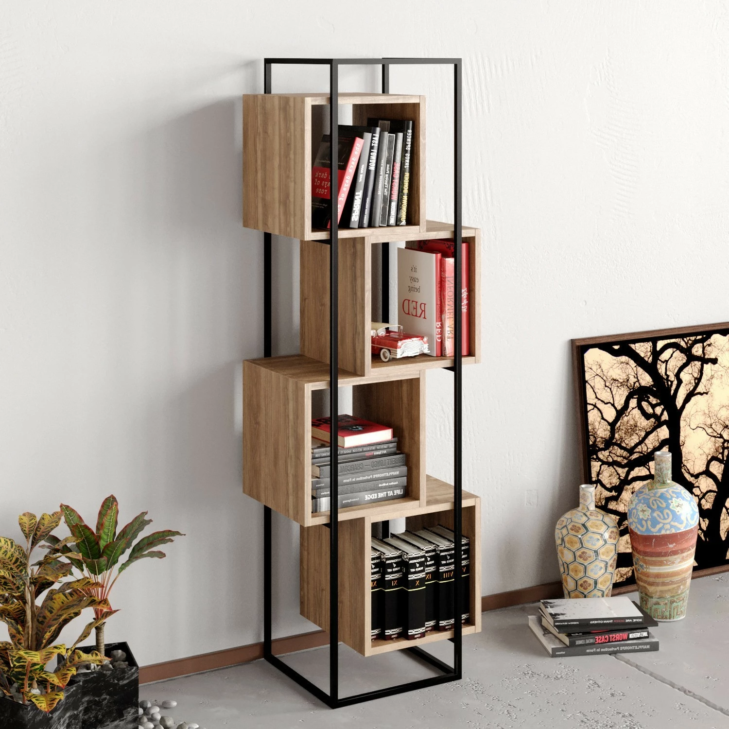 Raft librash Hanah Home, Prada, ngjyrë arre dhe e zezë