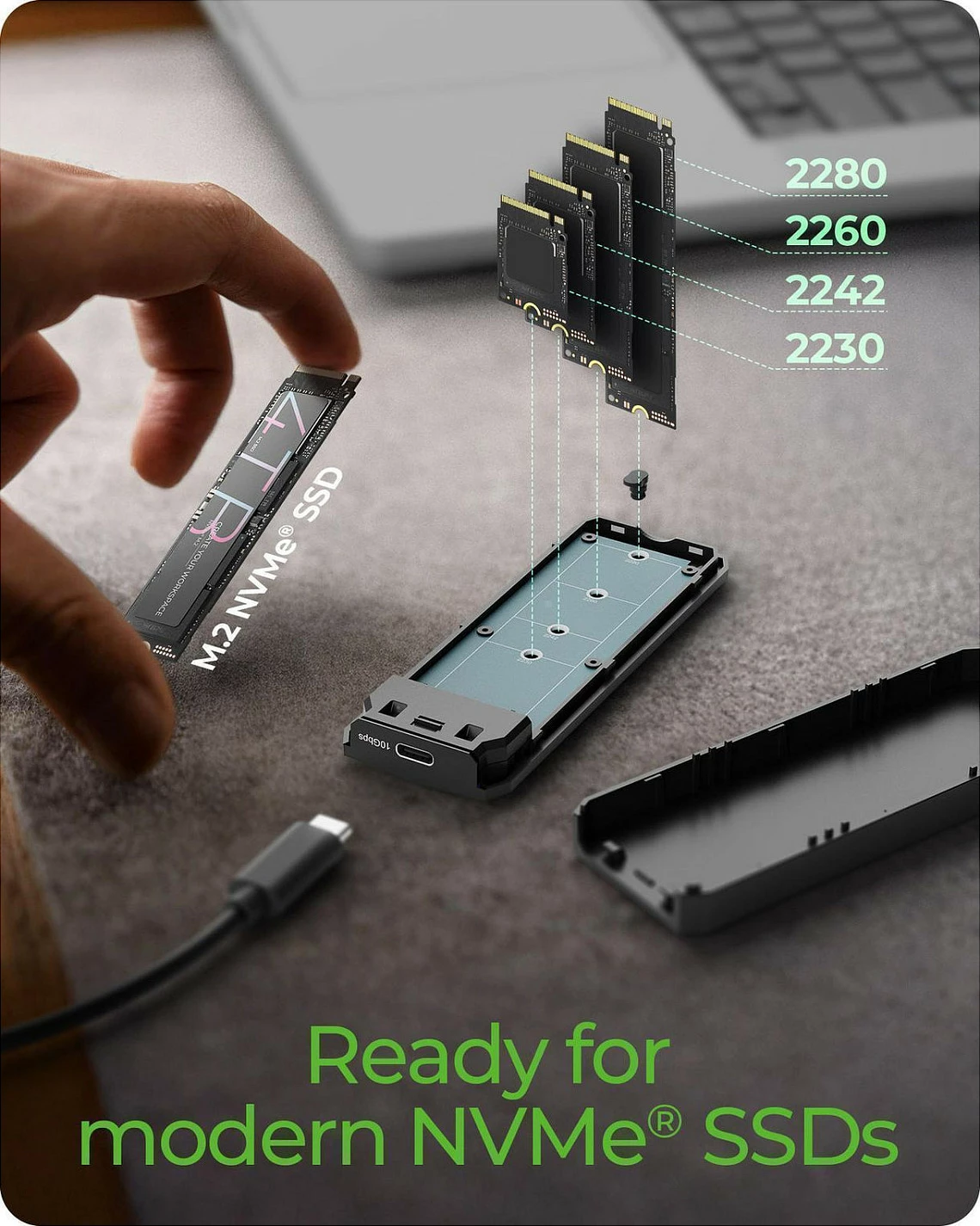 Kuti për SSD NVMe M.2 ICY BOX Spade Case 1805, USB-C 3.2 Gen 2 10Gbps, e zezë