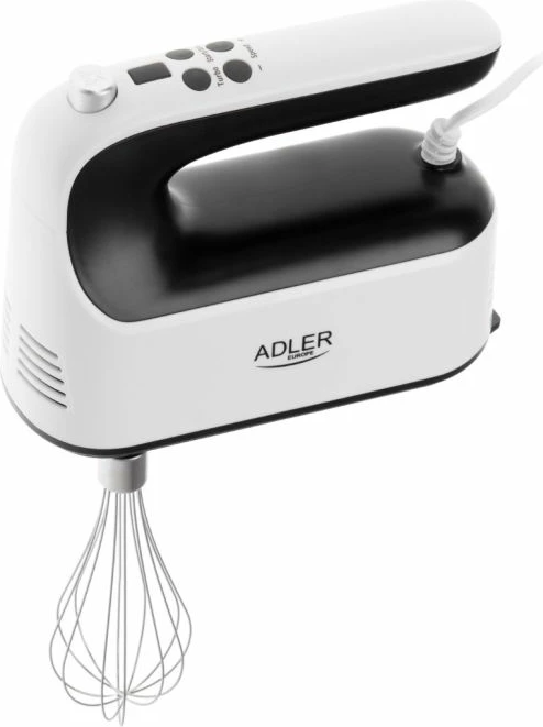 Mikser dore Adler AD4229 9-shpejtësi 600W max me ekran LCD, set 5 aksesorë, bardhë/zi