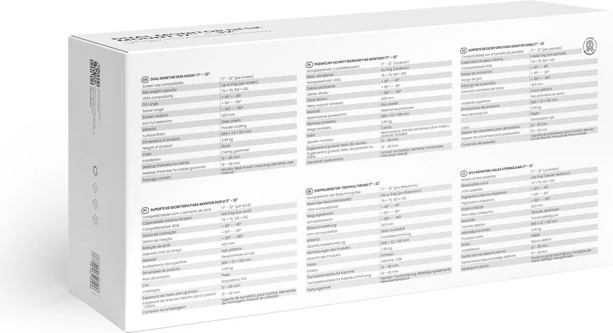 Mbajtëse tavoline për dy monitorë Savio UM-03, 17-32 inç, e zezë