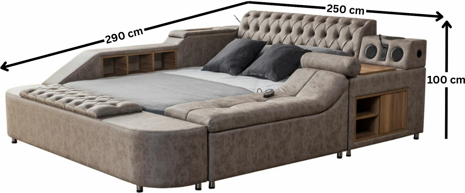 Krevat dopio smart, ngjyrë kafe, Skye Decor, me masazh, USB, audio