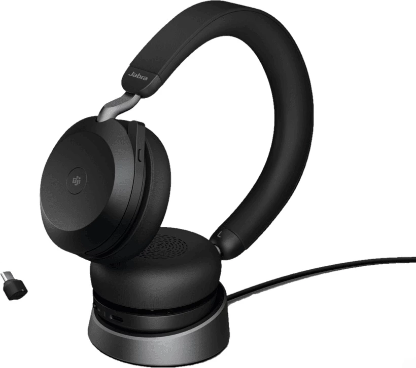 Kufje me mikrofon Jabra Evolve2 75 27599-999-889 wireless Bluetooth me qëndrim karikues dhe USB dongle, e zezë