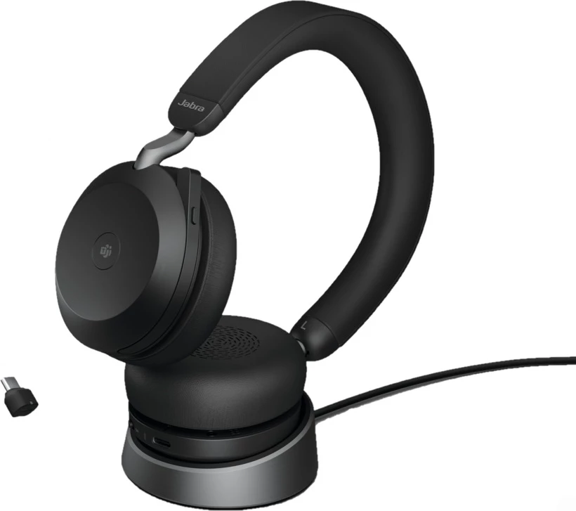 Kufje me mikrofon Jabra Evolve2 75 27599-999-889 wireless Bluetooth me qëndrim karikues dhe USB dongle, e zezë