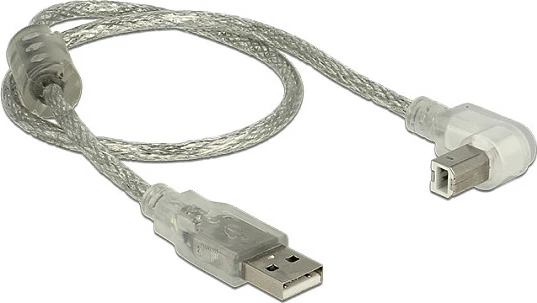 Kabëll USB DeLOCK 84811, USB-A në USB-B, USB 2.0, 0.5 m, me ferit, i argjendtë/transparent