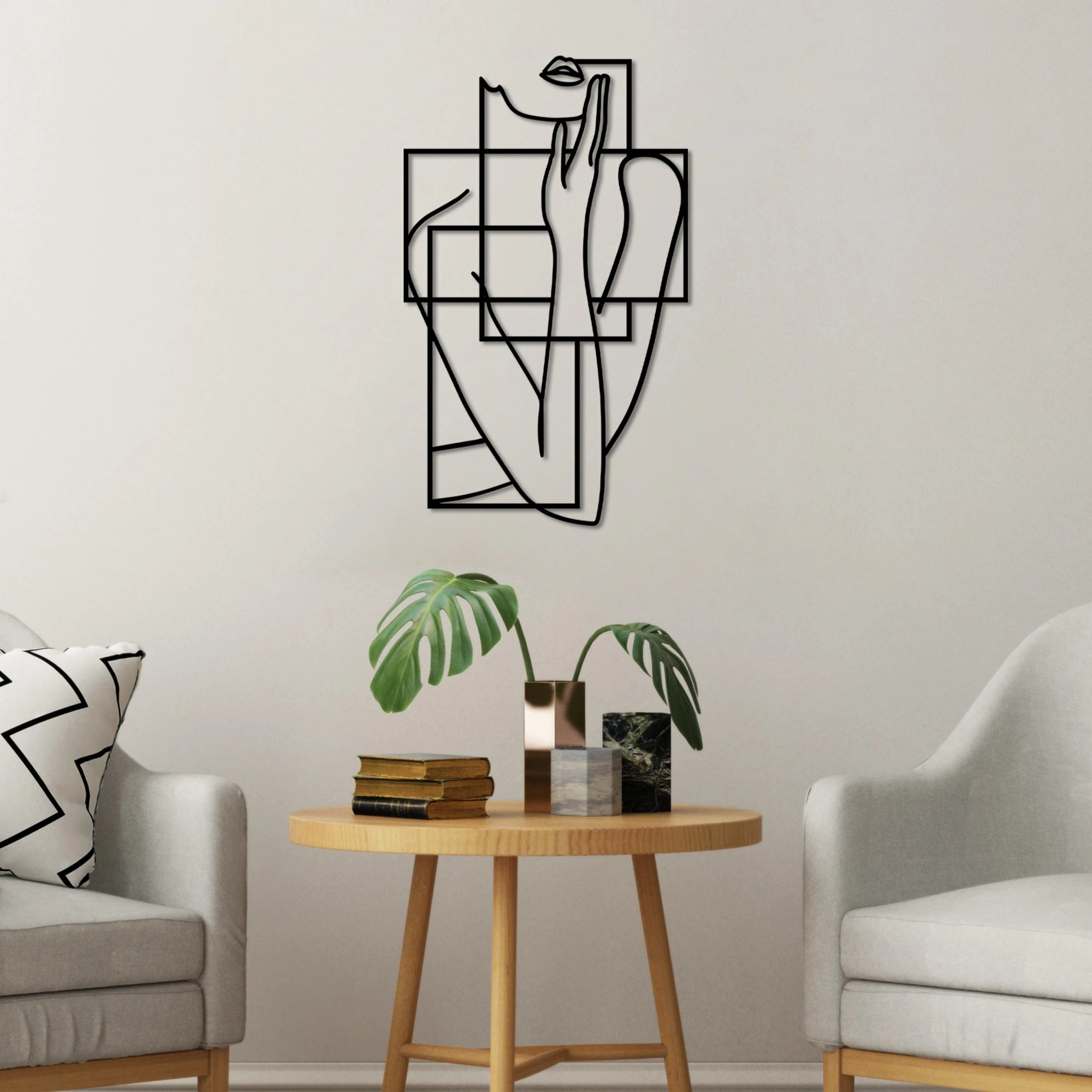 Aksesor dekorativ metalik për mur, Wallity, Think - L, ngjyrë e zezë