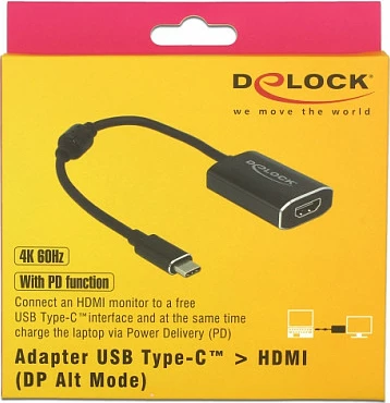 Adapter DeLOCK 62988 USB-C në HDMI, 4K 4096x2160, me Power Delivery, gri