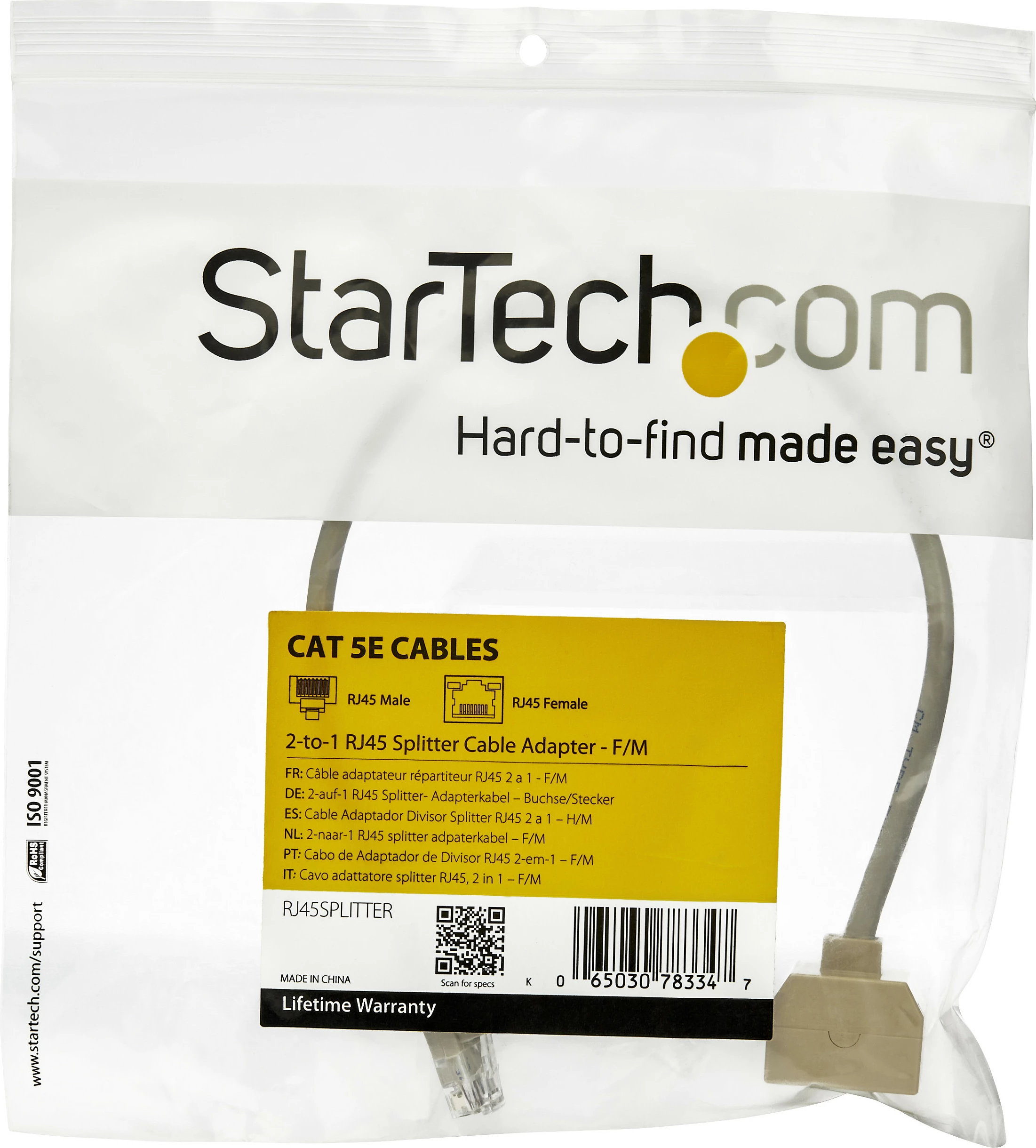 Adapter kabllo ndarës RJ45 StarTech RJ45SPLITTER, 2-në-1, Cat5e, 0.33 m, 10/100Base-T, gri