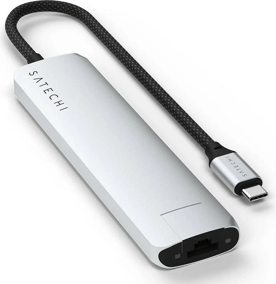 Adapter USB-C Satechi Slim Multi-Port Hub ST-P7SS, 7-në-1, HDMI, Ethernet, SD/microSD, argjendtë