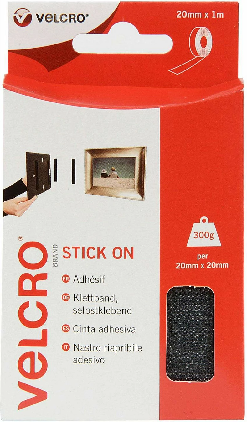 Shirit ngjitës VELCRO VEL-EC60211, vetë-ngjitës, 20 mm x 1 m, i zi