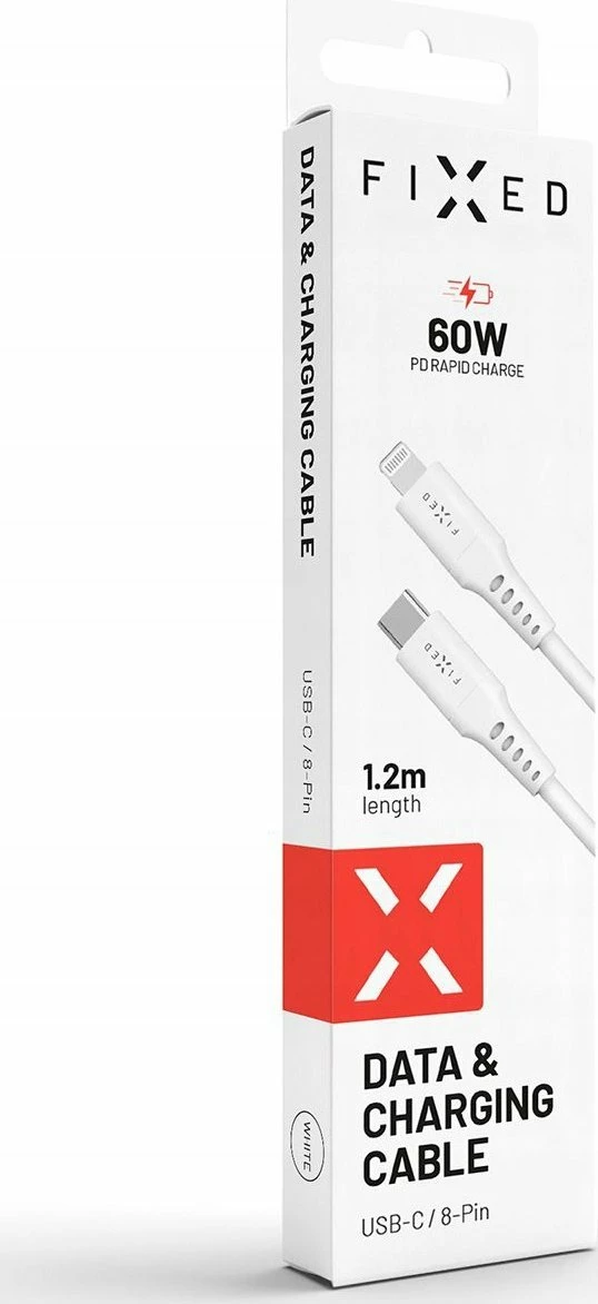 Kabllo USB-C në Lightning Fixed FIXDLS-CL12-WH 1.2m PD 60W MFi, e bardhë, me organizer dhe rrip Velcro