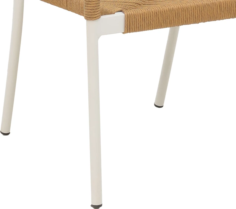 Karrige alumini e grumbullueshme, kornizë e bardhë, ratani natyral, 57x61x85 cm