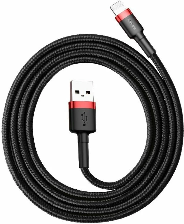 Kabllo USB në Lightning Baseus Cafule CALKLF-B19, 1m, 2.4A, Kuqe+Zezë