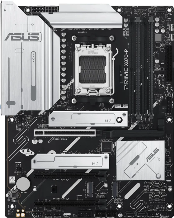 Pllakë amë ASUS PRIME X870-P, AM5, ATX, DDR5 deri 256GB, USB4, 2.5GbE, HDMI, zi/argjend