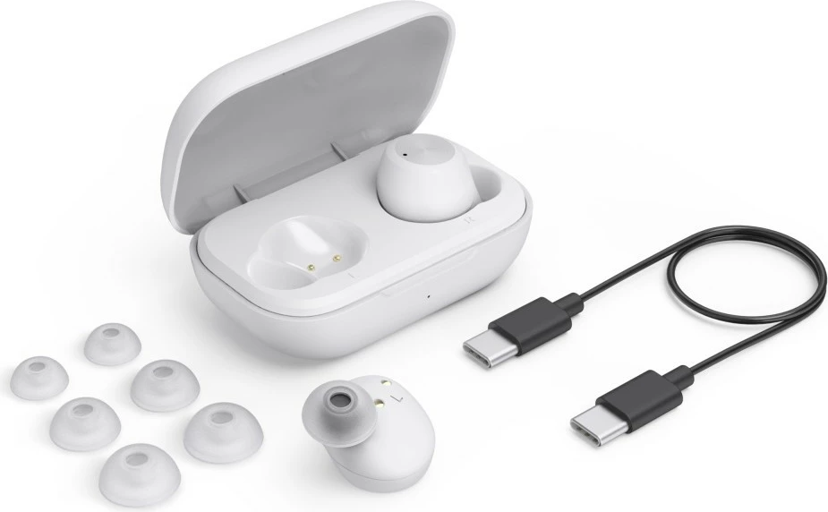 Kufje in-ear pa tela Hama Spirit Chop II 184173, Bluetooth 5.0, IPX4, Touch Control, USB-C, të bardha