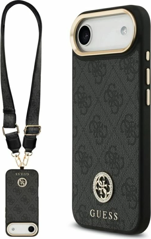 Mbrojtëse telefoni Guess 4G Strass Logo & Big Strap Metal Buttons MagSafe, e zezë