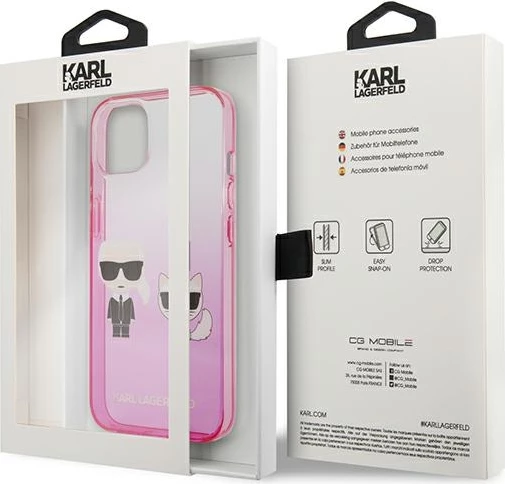 Mbështjellës Karl Lagerfeld KLHCP13STGKCP për iPhone 13 mini 5.4", hardcase, rozë Gradient Ikonik Karl & Choupette
