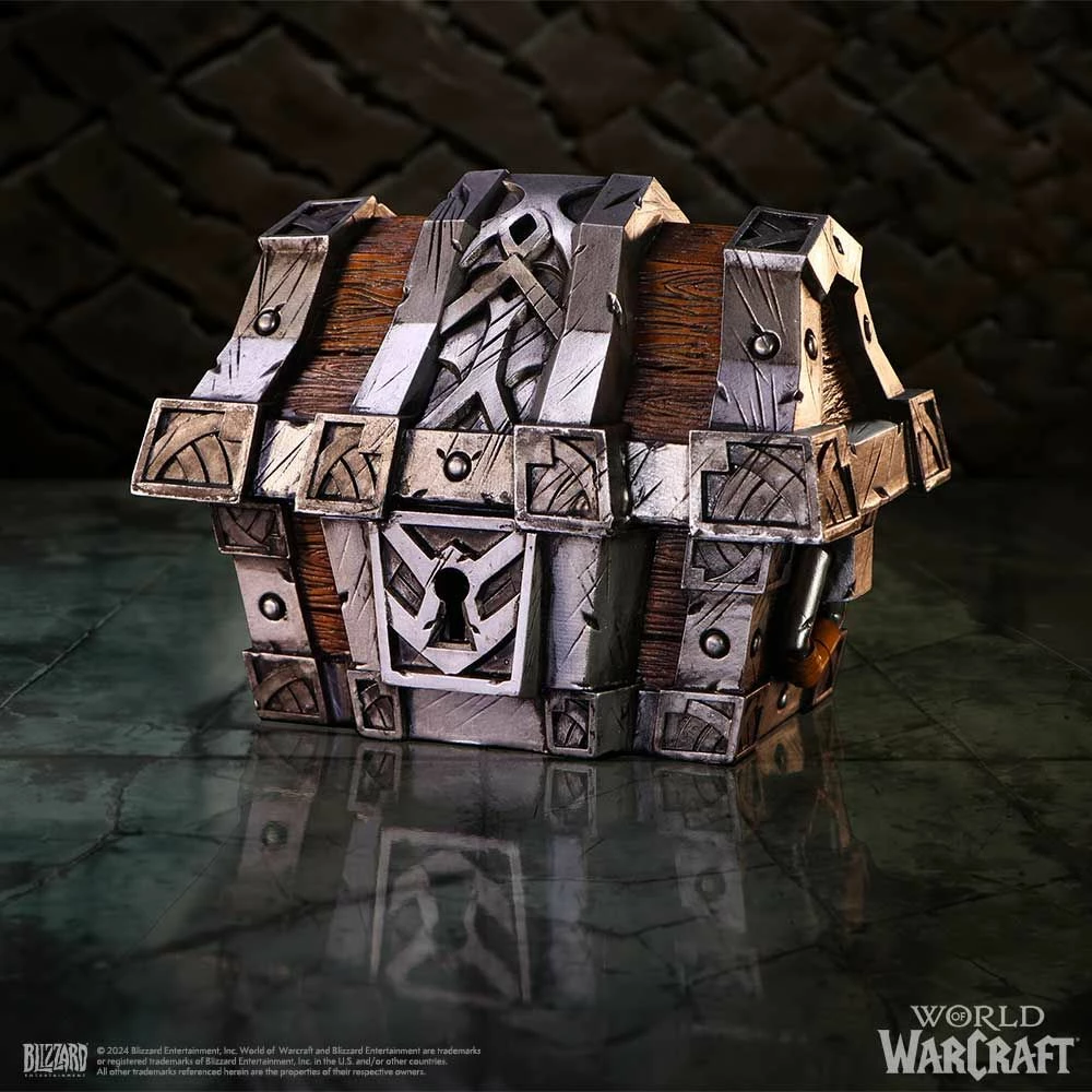 Kuti dekorative thesar NEMESIS NOW Silverbound Treasure Chest (World of Warcraft), rezinë e pikturuar me dorë, argjend/kafe