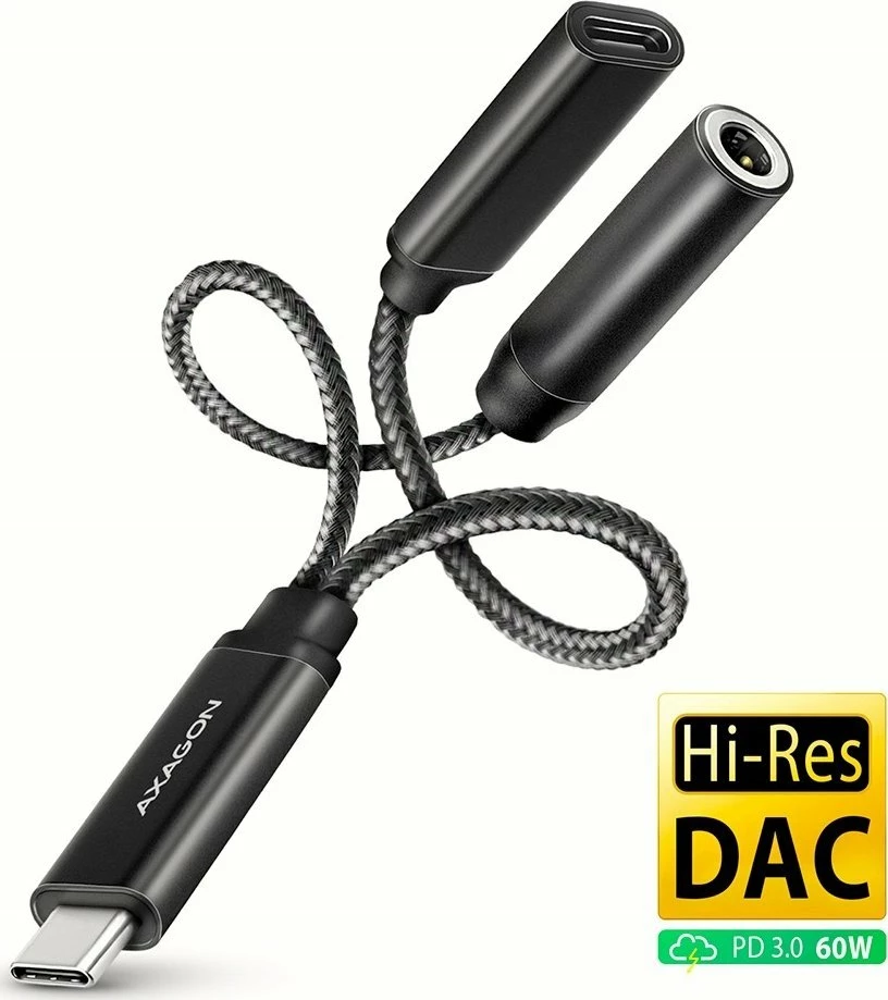 Adapter USB-C Axagon ADA-HCPD, Jack 3.5mm + USB-C PD 60W, i zi