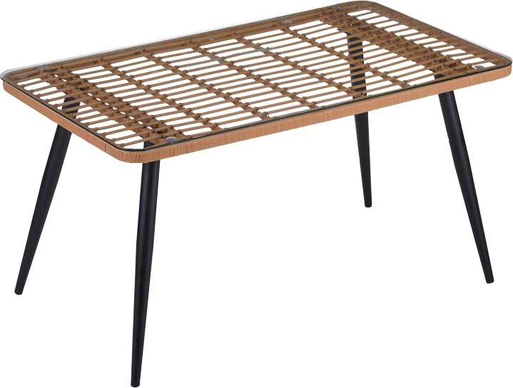 Set tavoline me karrige Naoki-Tanish 5 copë, xham-pe rattan, ngjyrë natyrale me këmbë të zeza, 140x80x78cm