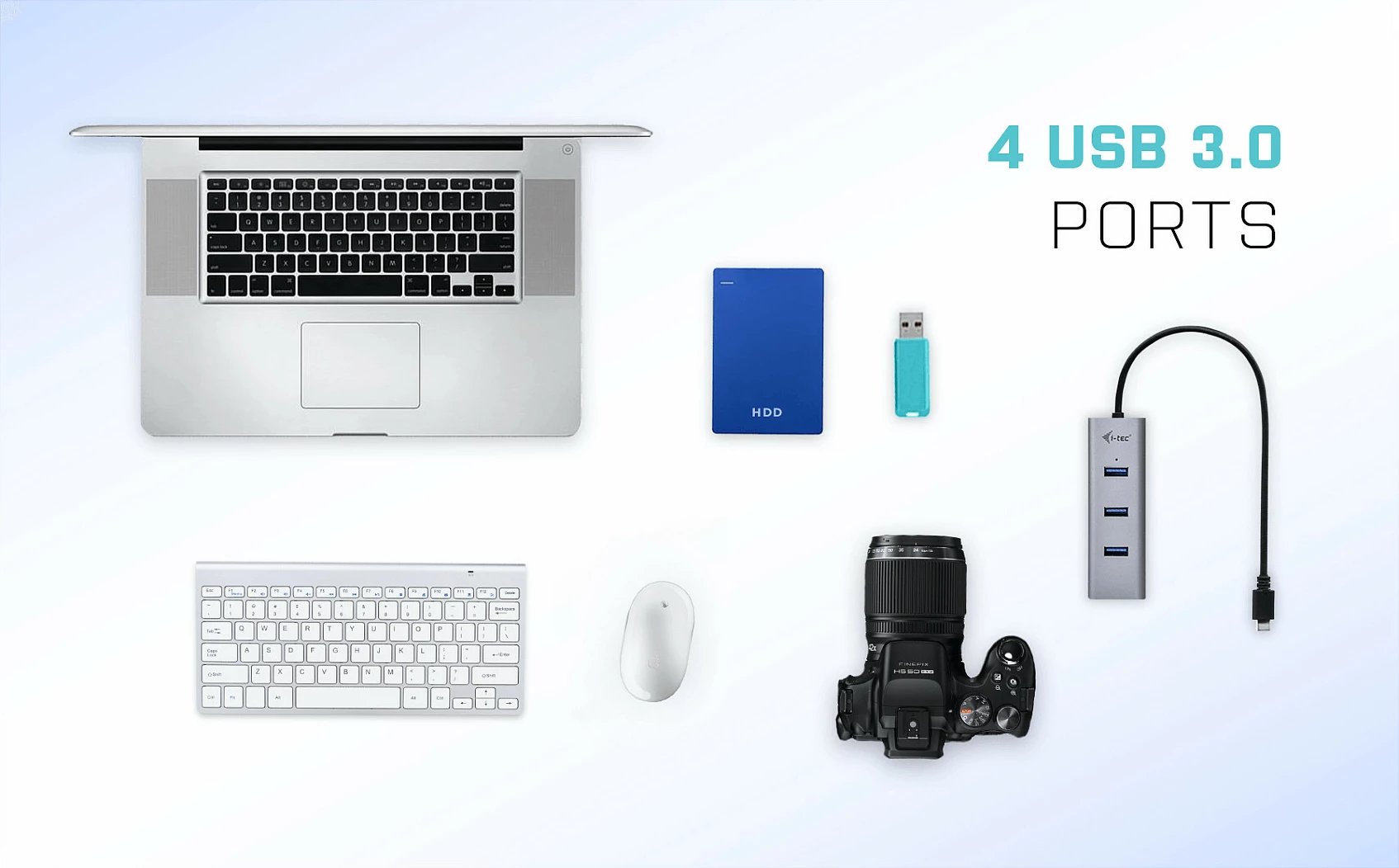 USB-C HUB I-Tec Metal 4 porta, USB 3.2 Gen 1, 5000 Mbit/s, gri