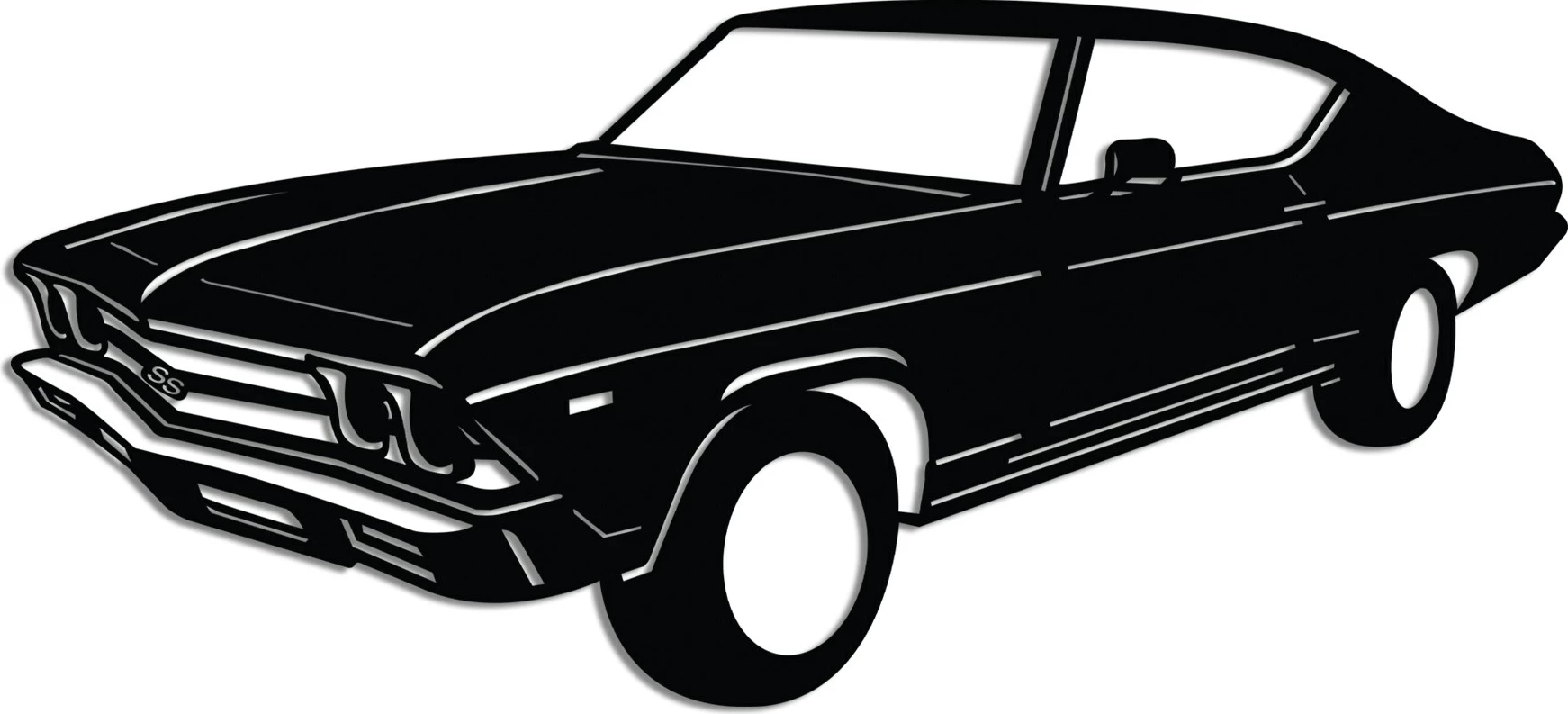 Aksesor dekorativ metalik për mur, Chevrolet Chevelle SS 1969 Malibu, ngjyrë e zezë