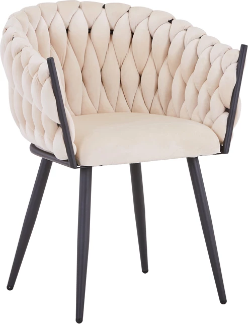 Karrige Vivian, kadife bezhë, këmbë metali të zi, 61x55x80cm