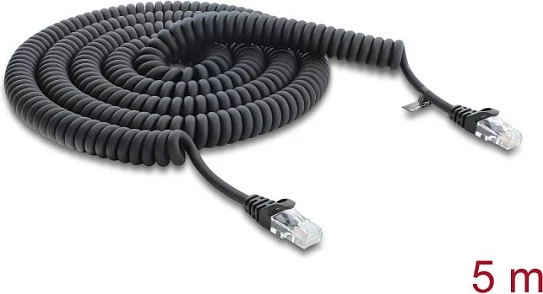 Kablë rrjeti DeLOCK RJ45 Cat5e 5 m spirale, e zezë