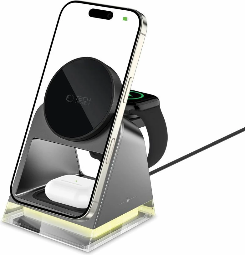 Karikues wireless 3-në-1 Tech-Protect QI15W-A43 me MagSafe, për Apple, i zi