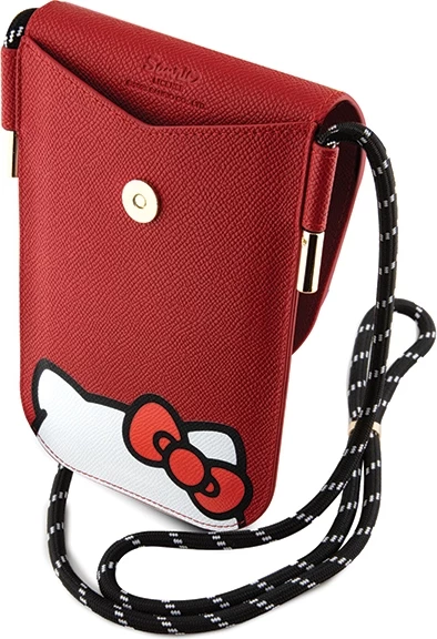 Mbështjellës Hello Kitty Leather Hiding Kitty Cord për celular, lëkurë artificiale, e kuqe