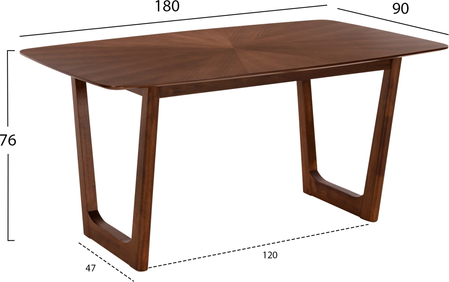 Tavolinë drejtkëndore për ngrënie RINER FH9745 MDF me finiturë arre në stil sunburst 180x90x76H cm