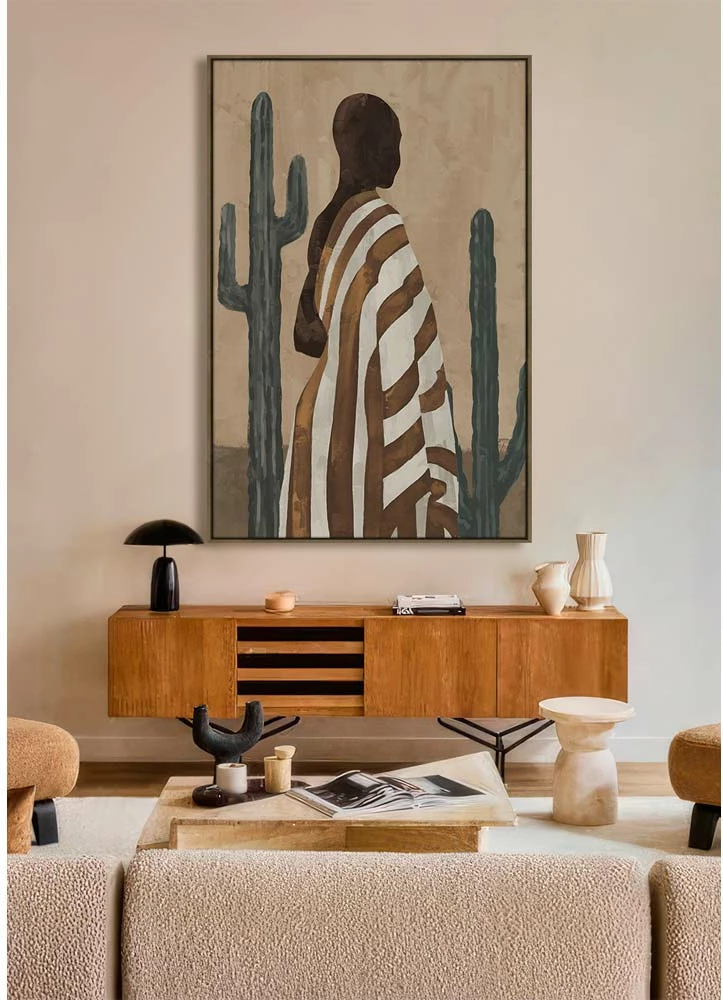 Pikturë dekorative Desert Bloom me kornizë, 80x120x4 cm, kafe-bezhë