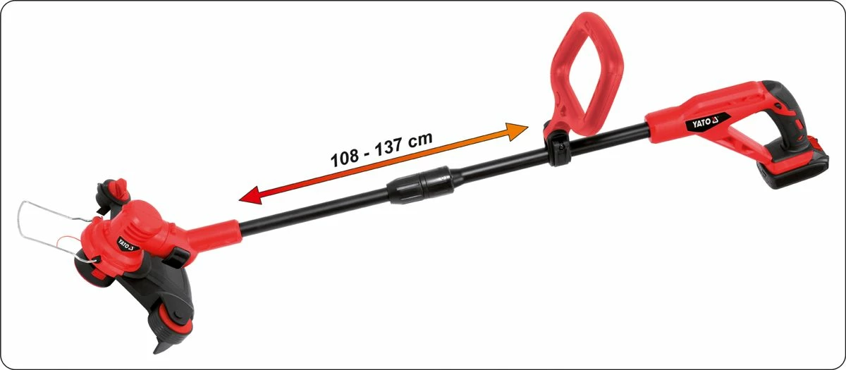 Trimer bari me bateri Yato YT-82830 18V 2Ah 30cm, set me bateri + karikues, kuqe/zezë