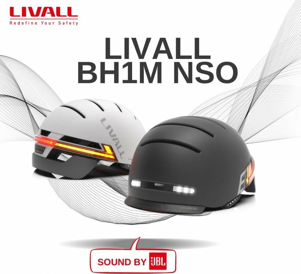 Helmetë qyteti Livall BH51M NSO Bluetooth me JBL, LED, madhësia M 54-58 cm, hiri e çelët, set me telekomandë BR80