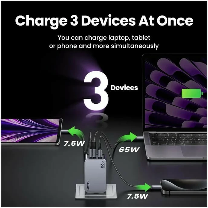 Karikues i shpejtë Ugreen Nexode Pro, 3 porta, GaN, me kabllo USB-C, AC, zi, hiri