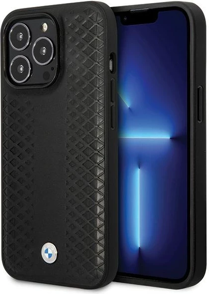 Mbështjellës BMW Leather Diamond Pattern për iPhone 14 Pro 6.1\" hardcase, i zi