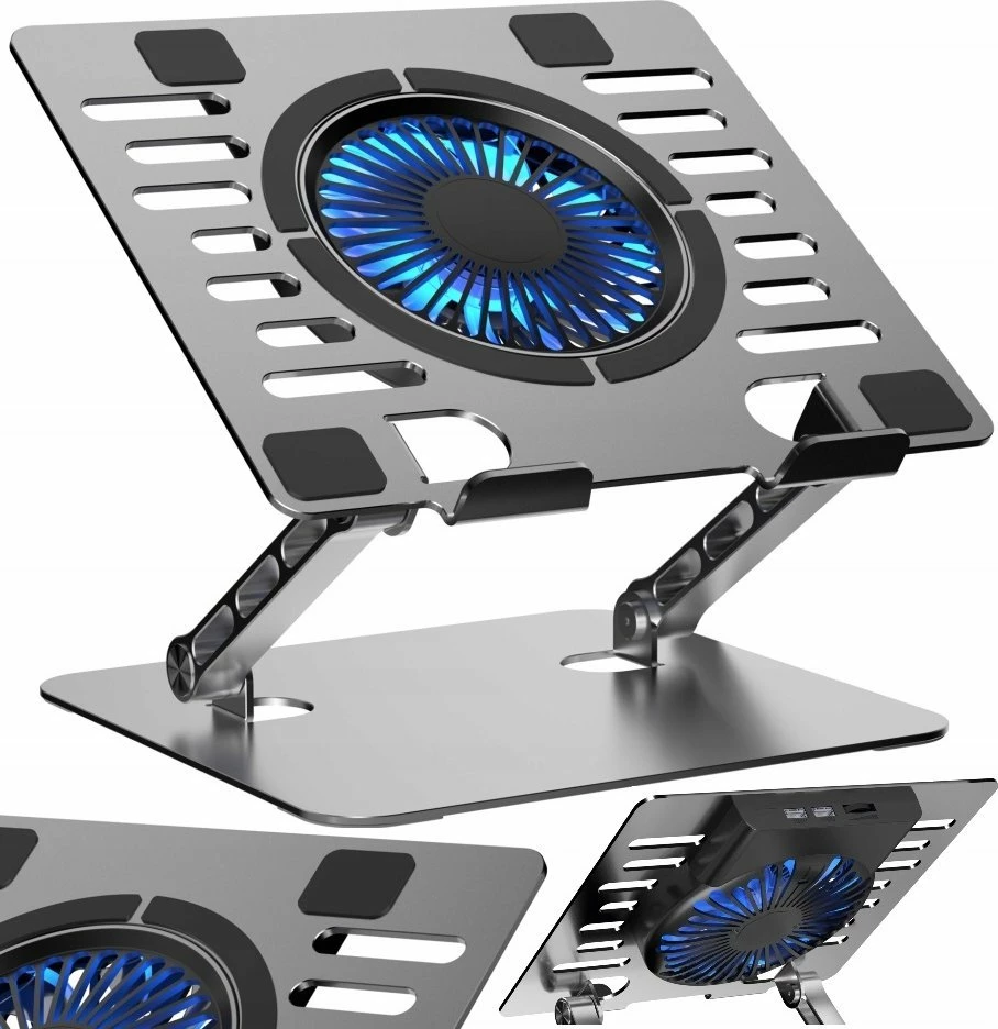 Mbajtëse laptopi Art P12, alumin, me ftohje (1 ventilator), LED, rregullim lartësie+këndi, 10-17.3", argjendtë