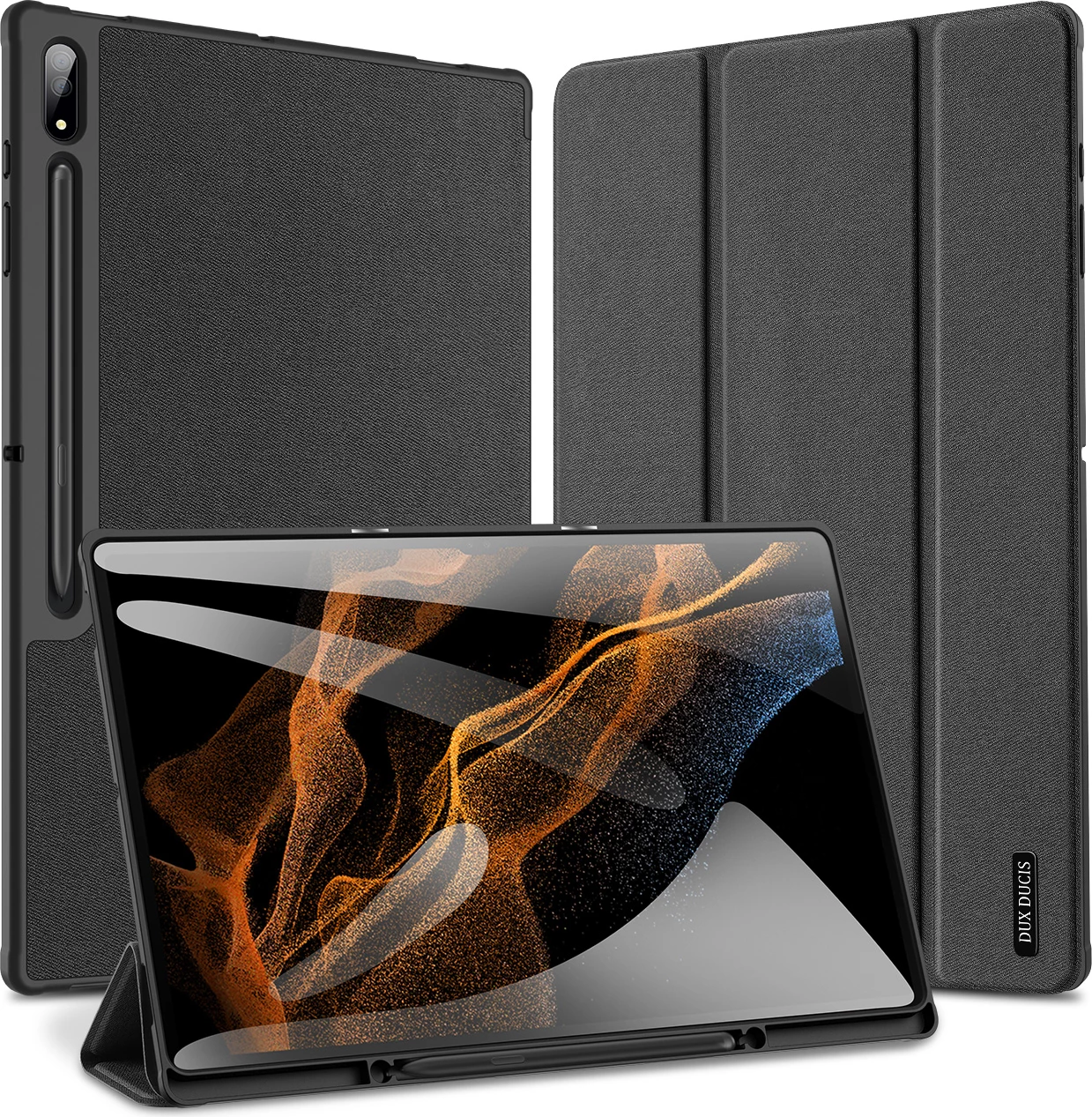 Mbështjellës tabletë Dux Ducis Domo, me Smart Sleep, me qëndrim/stand, për Samsung Galaxy Tab S8 Ultra/Tab S9 Ultra (SM-X900/SM-X906), me mbajtës stylus, ngjyrë e zezë