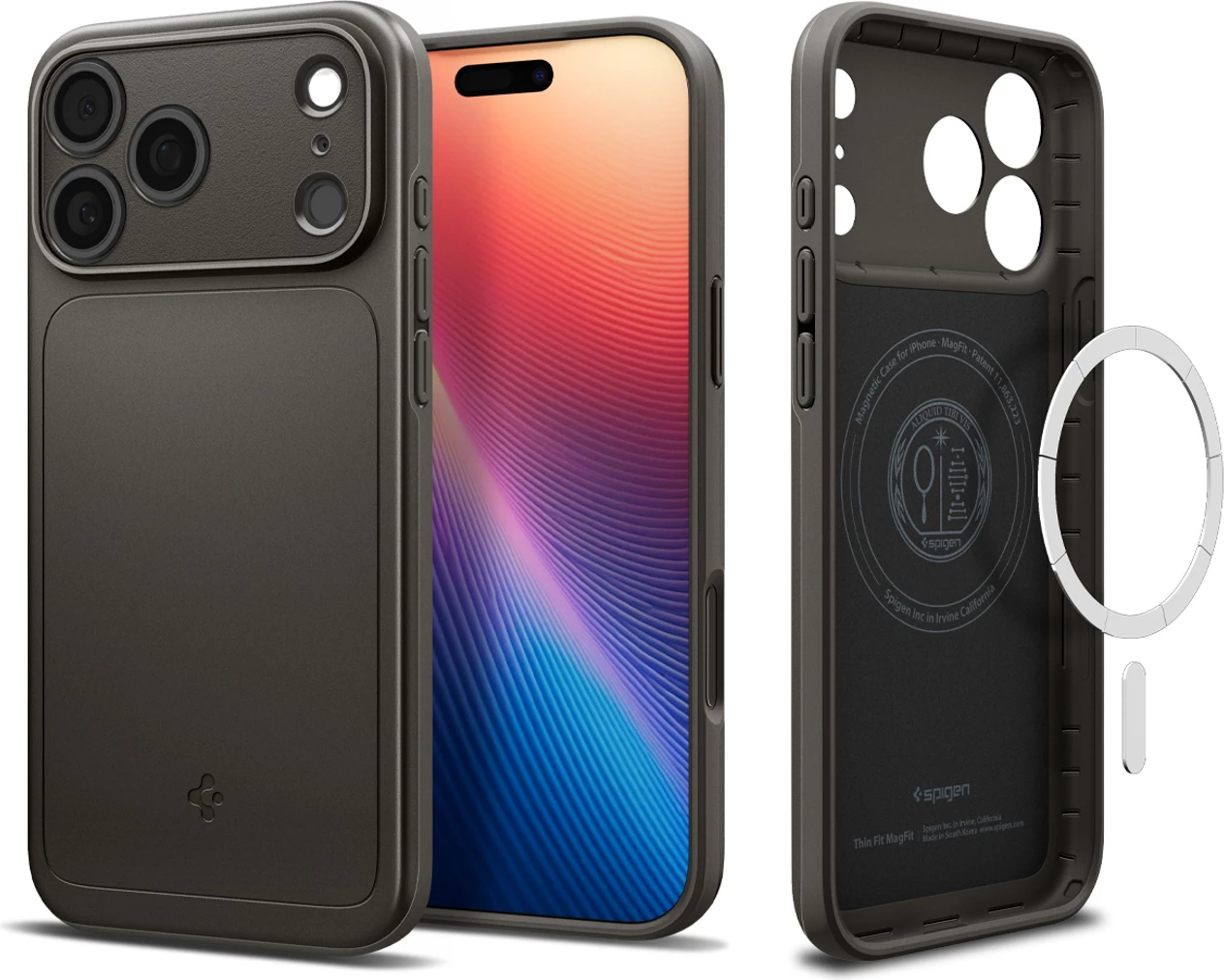 Mbështjellës, Spigen, Thin Fit MagSafe, për iPhone 17 Pro Max, polikarbonat, ultra i hollë, me MagSafe, gri