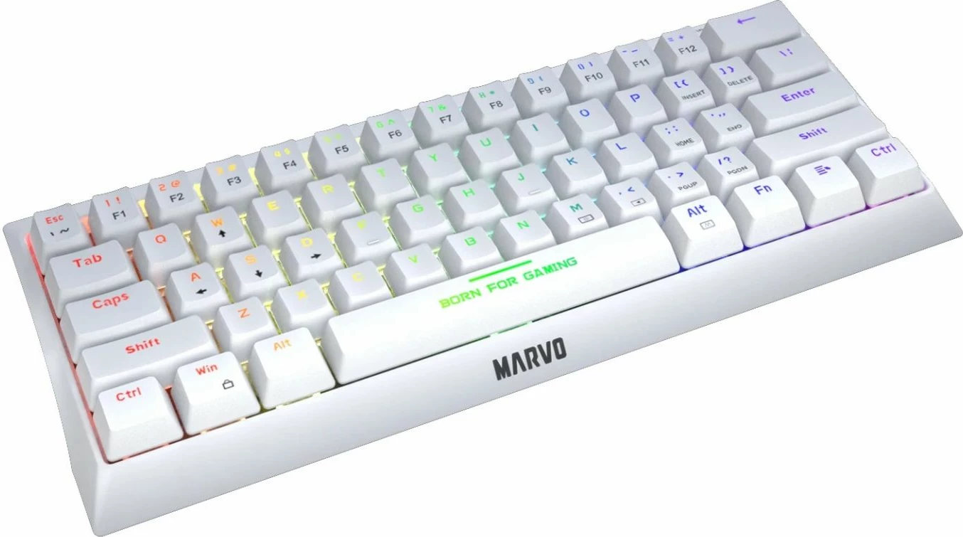 Tastierë mekanike gaming Marvo KG962G Hecate 61R (60%, 61 taste), USB-C, rainbow backlight, e bardhë