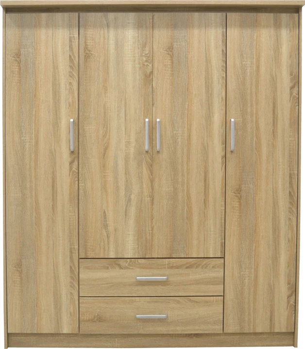 Dollap Olympus me 4 dyer dhe sirtarë, ngjyrë lisi e çelët, 159x57x183cm