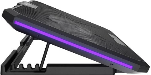 Stand ftohës laptop Natec Fury Gunbai G3 NFC-2375, për 14.1-17.3 inch, 2 fansa 120 mm, RGB, hub USB 2 porta, rregullim shpejtësie dhe 5 nivele, e zezë